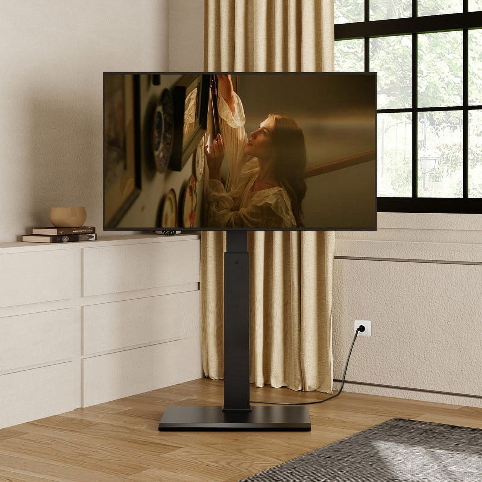 FITUEYES Modern Black Swivel Floor TV Stand for TVs up to 65 inch Metal Base with Power Strip Mount
