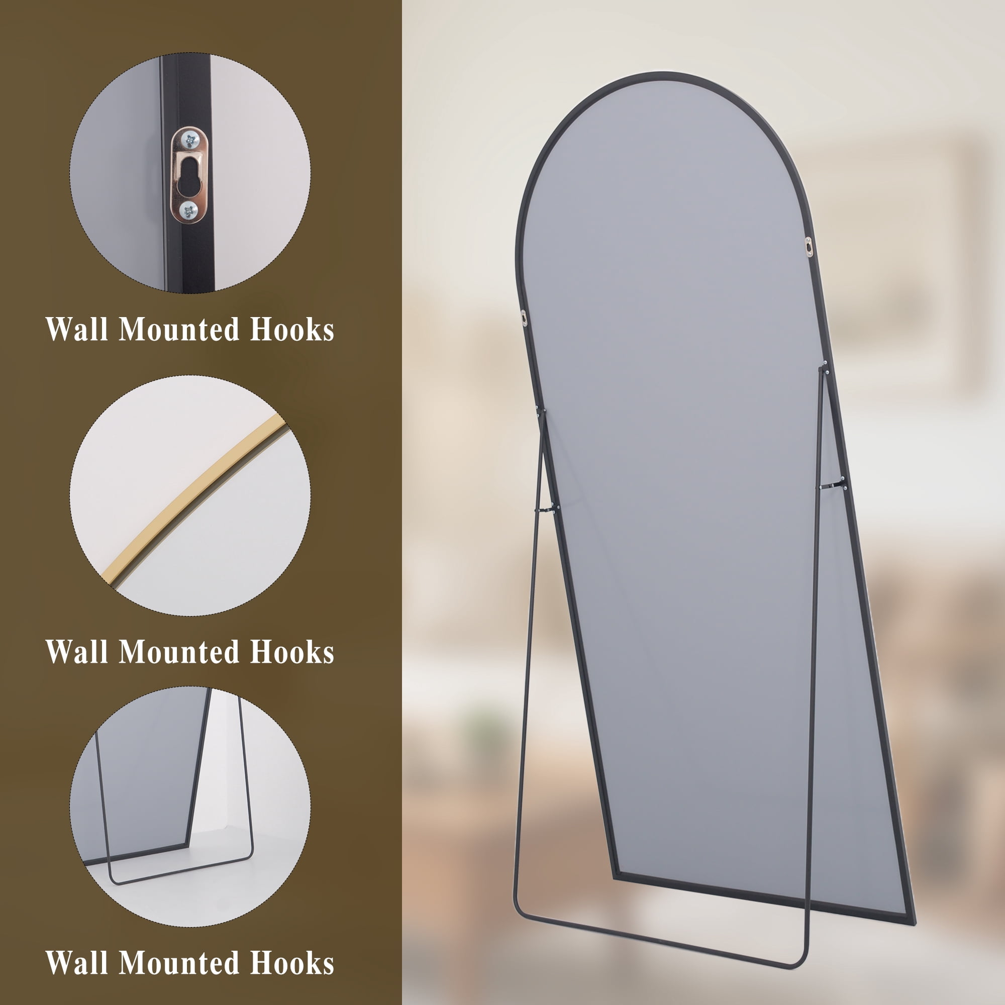 SHATTERVUE 78"x35" Arched Large Full Length Mirror Floor Mirrors Wall Mounted,Gold