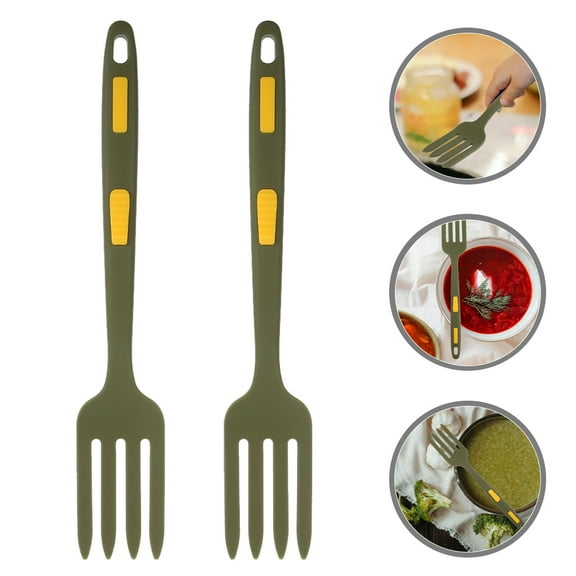 OFFIGAM 2Pcs Silicone Cooking Fork Heat Resistant Flexible Kitchen Utensil Green