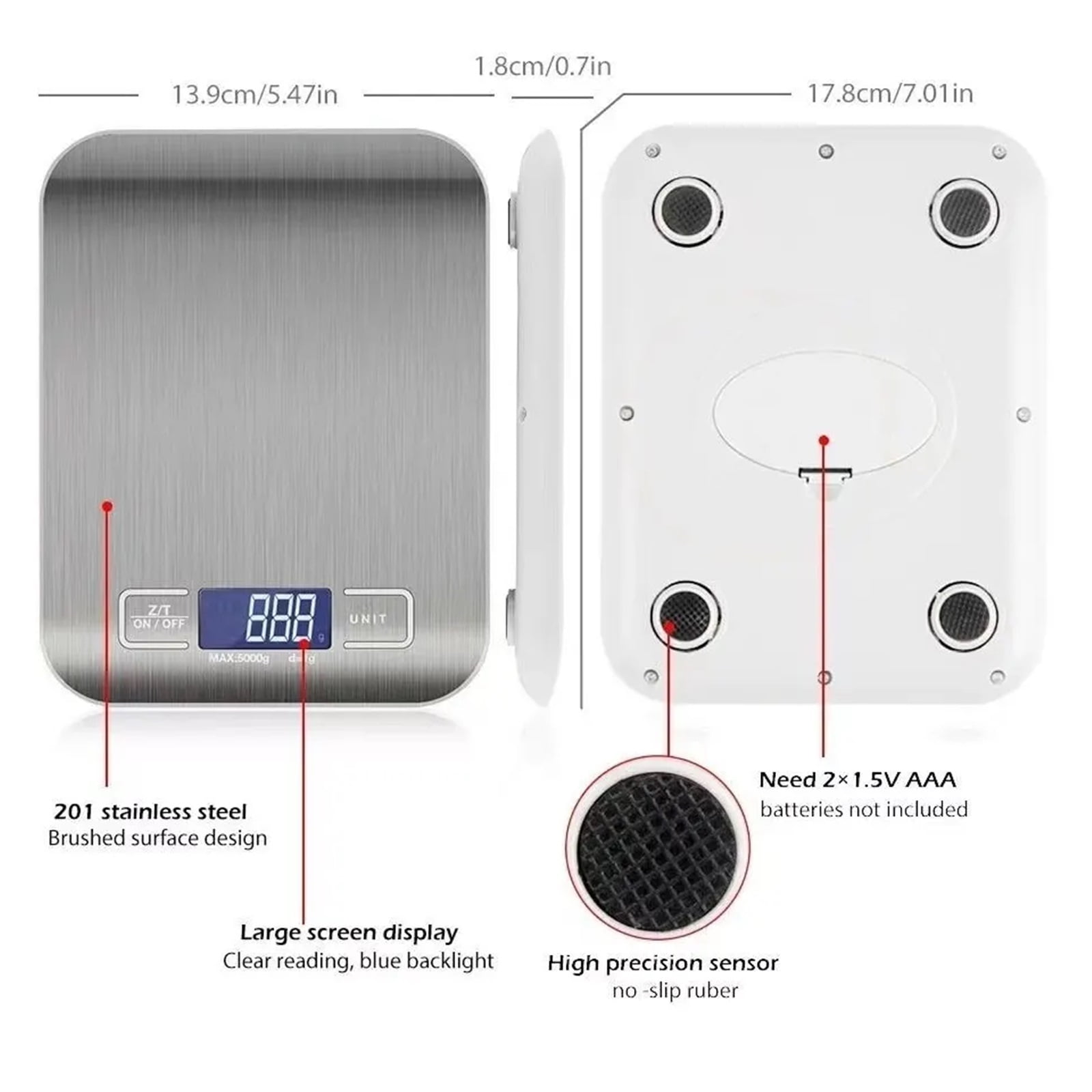 10KG Kitchen Scales Stainless Steel Weighing For Food Diet Postal Balance Measuring LCD Precision Electronic