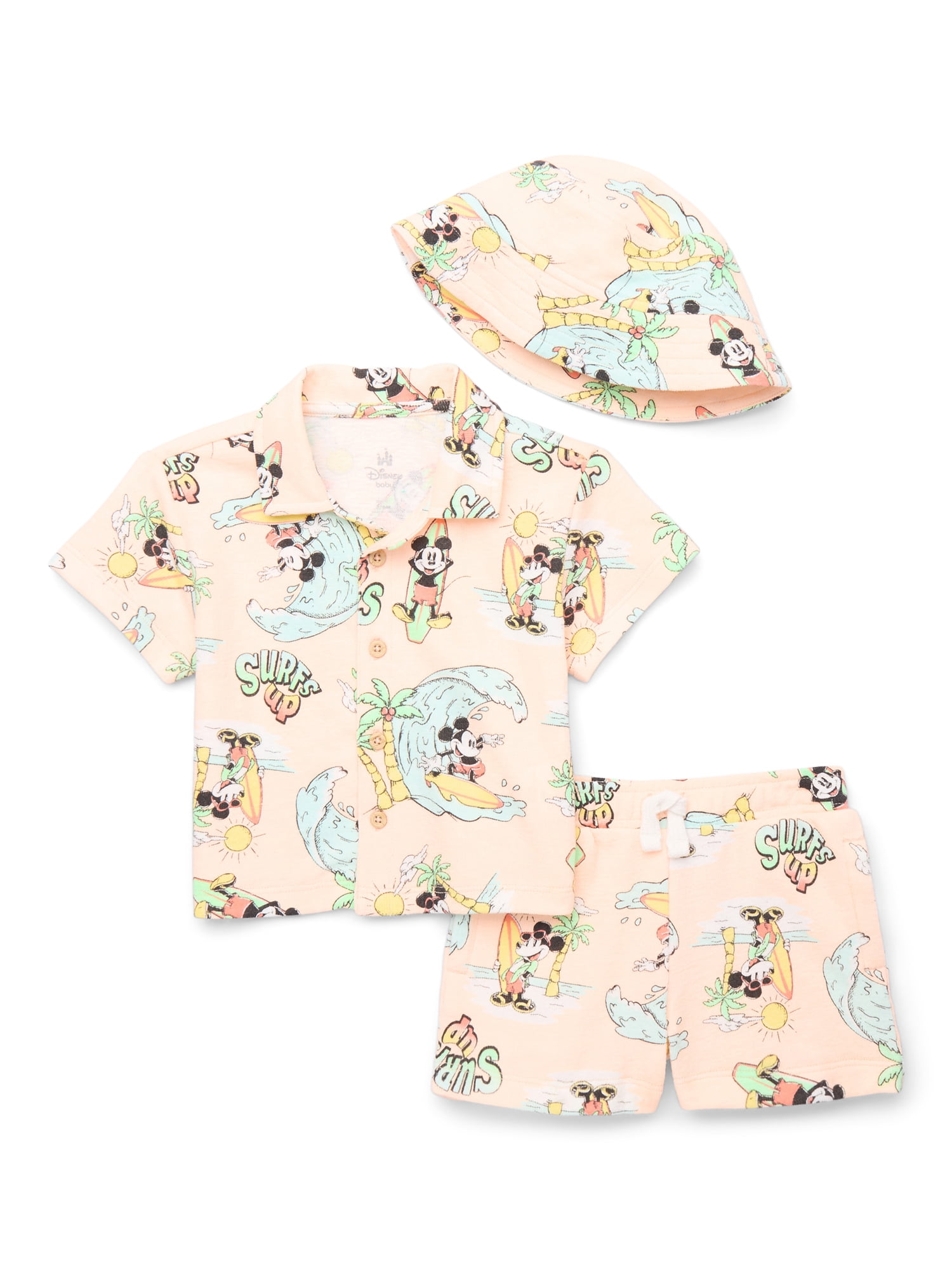 Mickey Mouse Baby Boys Resort Short Set with Matching Hat, 3-Piece, Sizes 0M-24M