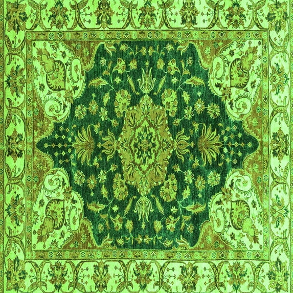 Ahgly Company Indoor Square Geometric Green Traditional Area Rugs, 4' Square