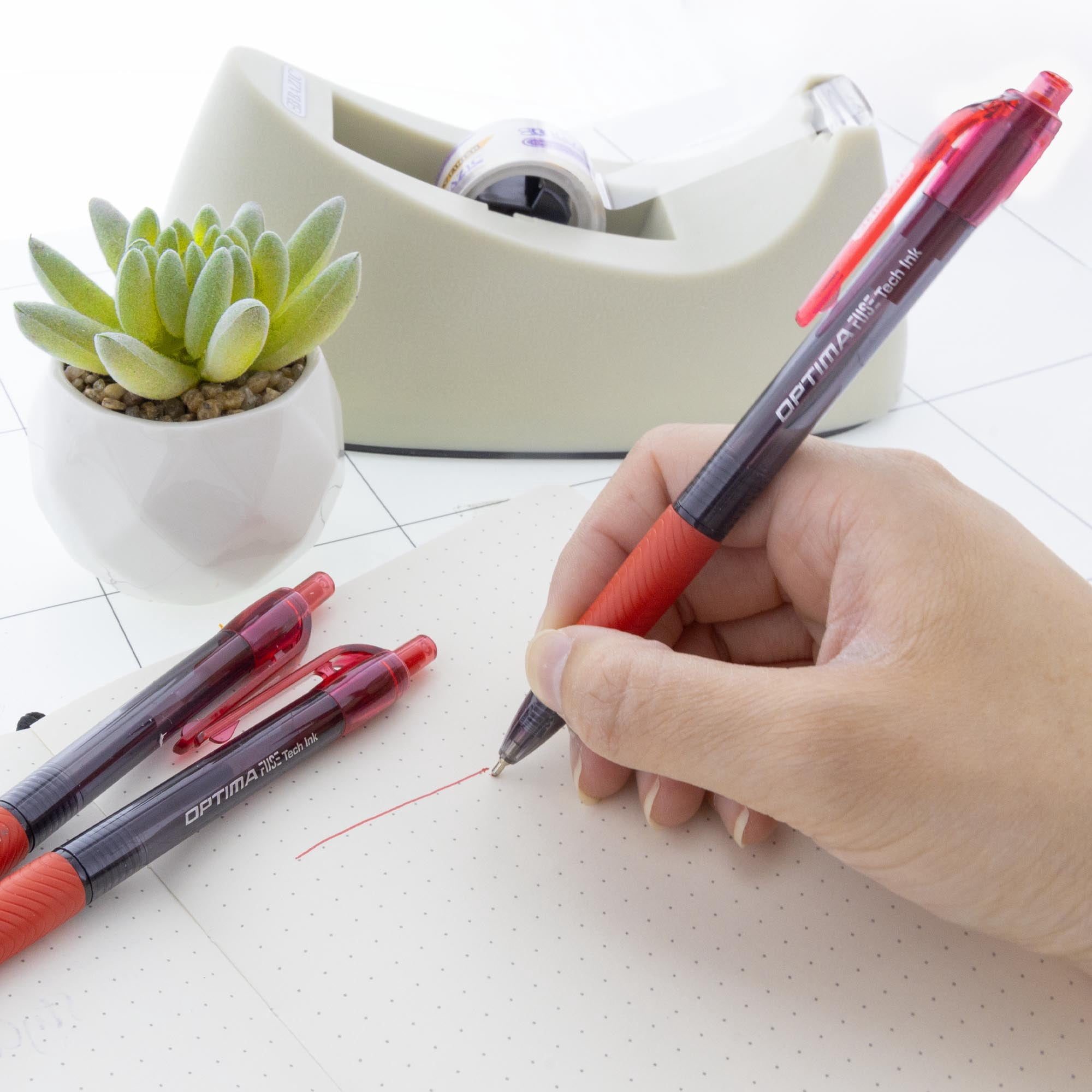 BAZIC Optima Red Fuse Tech Ink Retractable Pen, 0.7 mm, (3/Pack), 24-Pack