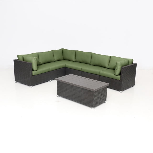 Innesbrook Collection 7-Piece Aluminum Patio Conversation Set with Green Cushions