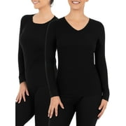 Fruit of the Loom Women's Long Underwear Waffle Crew and V-Neck Thermal Top, 2-Pack