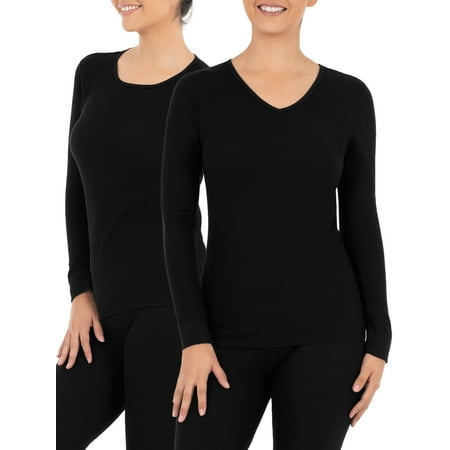 Fruit of the Loom Women's Long Underwear Waffle Crew and V-Neck Thermal Top, 2-Pack