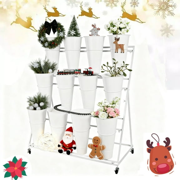 Flower Display Stand,Florist Bouquet Bar Plant Shelf with Wheels, 3-Layer Metal Floral Display Stand, for Florist Display, Patio, Living Room