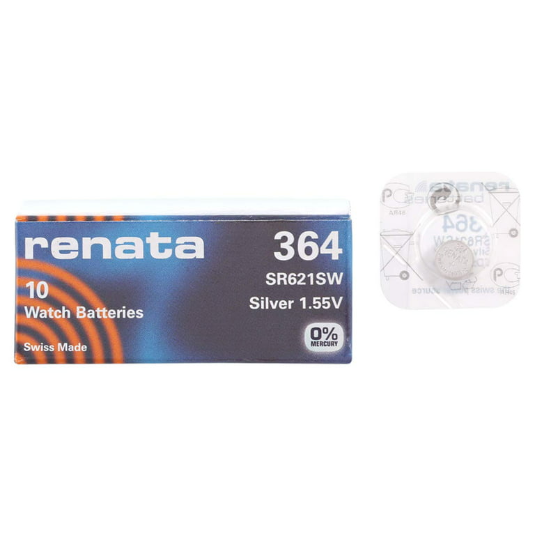 Strip of 10 Genuine Fresh Renata 364 SR621SW Swiss Made Silver 1.55v  Batteries
