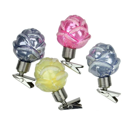 Iridescent Set - Set of 4 Iridescent Rosebud Clip On Glass Christmas Ornaments #27679