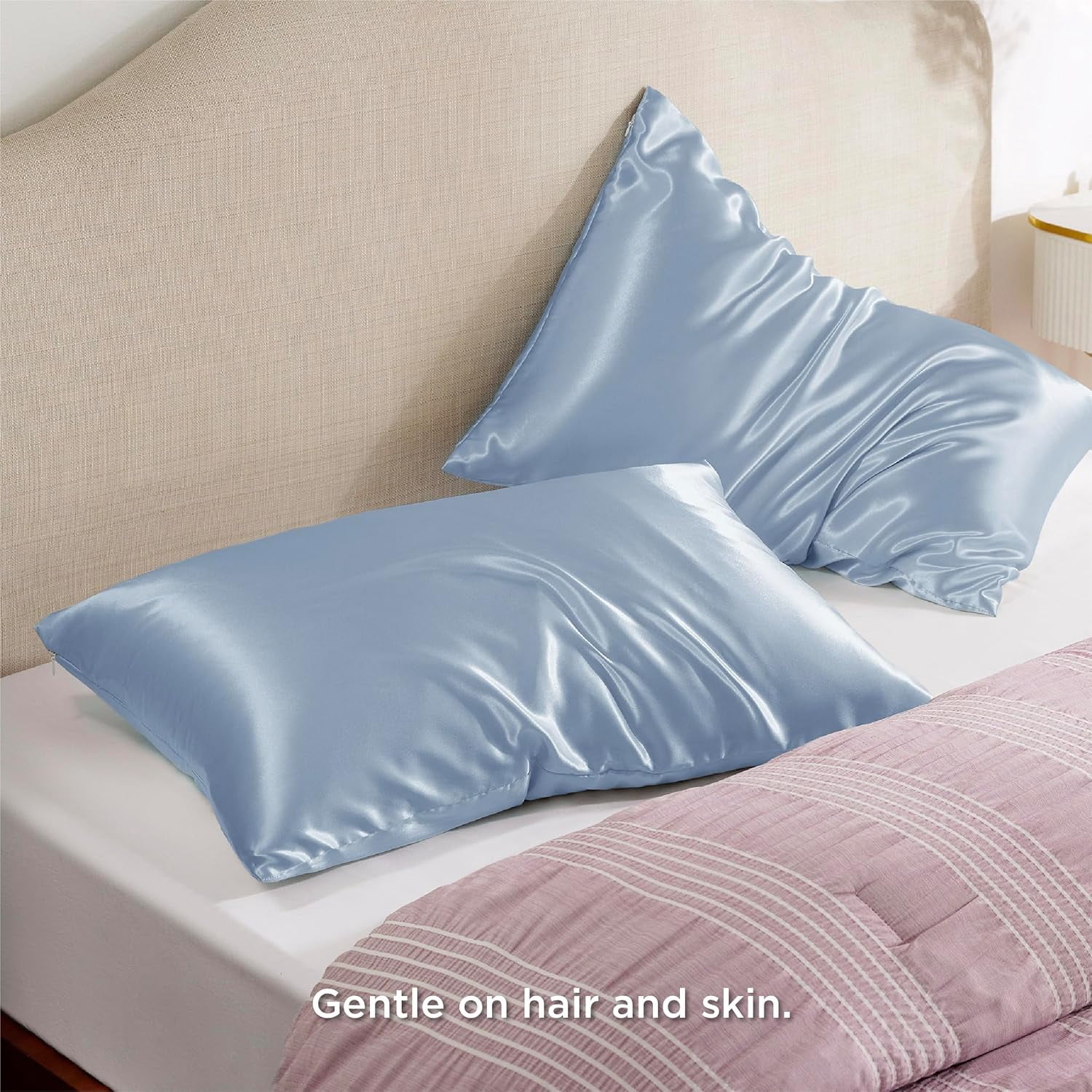 Satin Pillowcase with Zipper, Similar to Silk Pillow Cases 2 Pack, Satin Pillow Cases King, Silky & Soft Bedding Pillow Covers for Hair and Skin, Gifts for Women Men, Stone Blue, 20x36 Inches