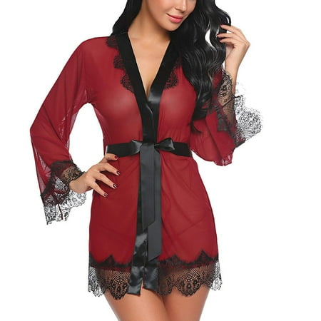 

Pajamas for Women Cotton Pajamas for Women Women Sexy Lace Patchwork Long Sleeve Nightgown Bath Robe Lingerie With Belt Plaid Pajama Shorts Women Matching Pajamas for Couples