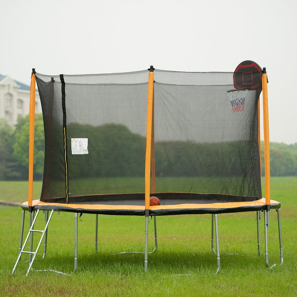 Clearance! 12' Trampoline Combo for Kids, Indoor Outdoor Trampoline with Basketball Hoop, Safe