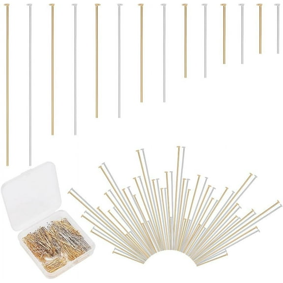 420pcs 8 Sizes Head Pins 304 Stainless Steel Flat Head Pins 15 18 20 22 30 35 40 50mm Jewelry Making Pins 23 Guage Beading Pin for DIY Charm Earring Bracele Jewelry Making Golden/Silver