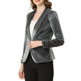 thumbnail image 5 of INSPIRE CHIC Women's Velvet Blazer Solid Color Shawl Collar One Button Wear-to-Work Suit Jacket 2XL Gray, 5 of 8