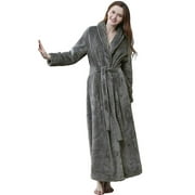 Soft Plush Womens Robe Long Fleece Bathrobe Warm Waist Belt Spa Plush Bath Robe with Shawl Collar Pockets