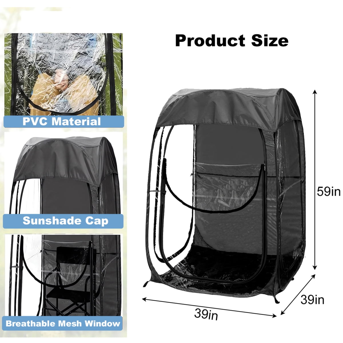 Black Portable Pop Up Sports Tent Weather Resistant Shelter for Outdoor Sports Events Fishing and Camping