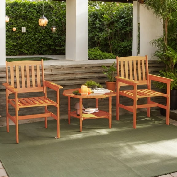 Yardi Yarda Patio Chairs Set of 2, Wooden Chair with Inclined Backrests for Outdoor as Yard, Brown