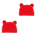 thumbnail image 3 of Qarigey Sombrero de bebé con orejas Sólido Cómodo Cálido Fotografía Niñas Niño Sombreros Gorro infantil Gorros para niños pequeños Rojo 2piezas, 3 of 6