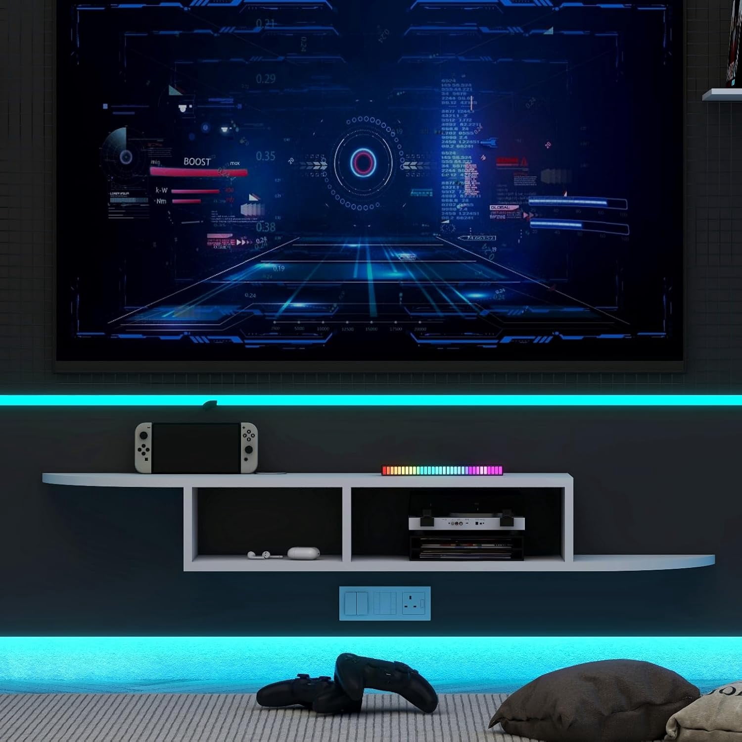 Floating TV Stand, Wall Mounted Entertainment Center and Cabinet Shelf, TV Console with Storage, Media Console for DVD Player, Space-Saving Under TV Shelf for Bedroom, Living Room (White)