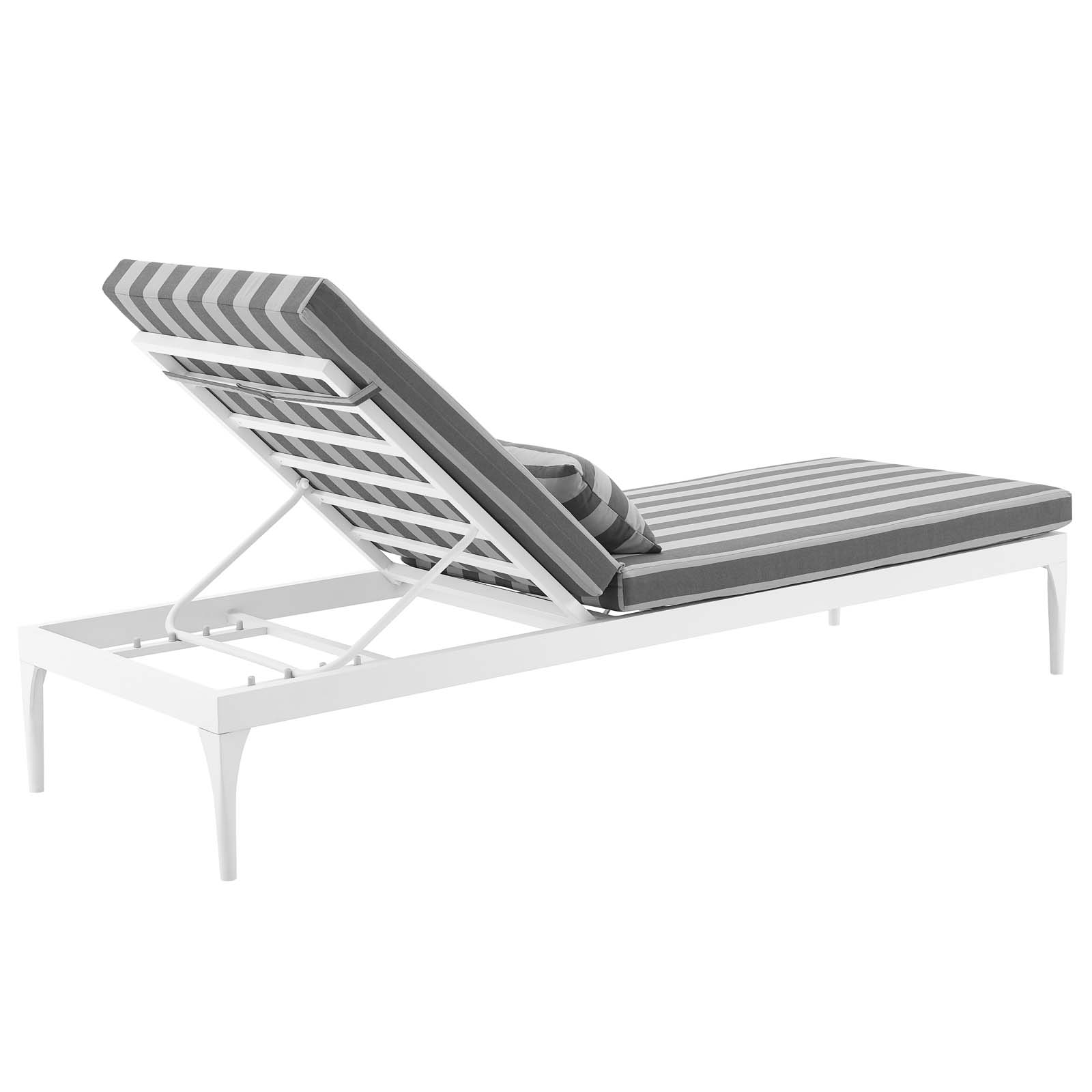 Modern Contemporary Urban Design Outdoor Patio Balcony Garden Furniture Lounge Chair Chaise, Fabric Metal Steel, White Grey Gray - image 3 of 7