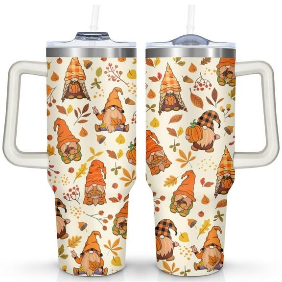 40oz Insulated Tumbler with Handle & Straw - Fall Design,Leakproof Lid,Coffee Travel Mug,Gift for Women,Thanksgiving Birthday Present