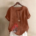 thumbnail image 1 of Aqestyerly Haut à Manches Courtes en Solde, T-Shirt Décontracté en Lin à Col Rond Imprimé à Manches Courtes avec Boutons pour Looks Polyvalents/café (TG), 1 of 4