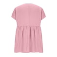 thumbnail image 3 of XPMWRP Women's Summer Cotton Linen Pleated Ruffle Hem Shirts Trendy V Neck Rolled Sleeve Tops Babydoll Vacation Blouses Pink S, 3 of 5