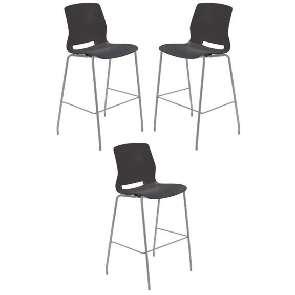 Home Square 30" Plastic Bar Stool in Black - Set of 3