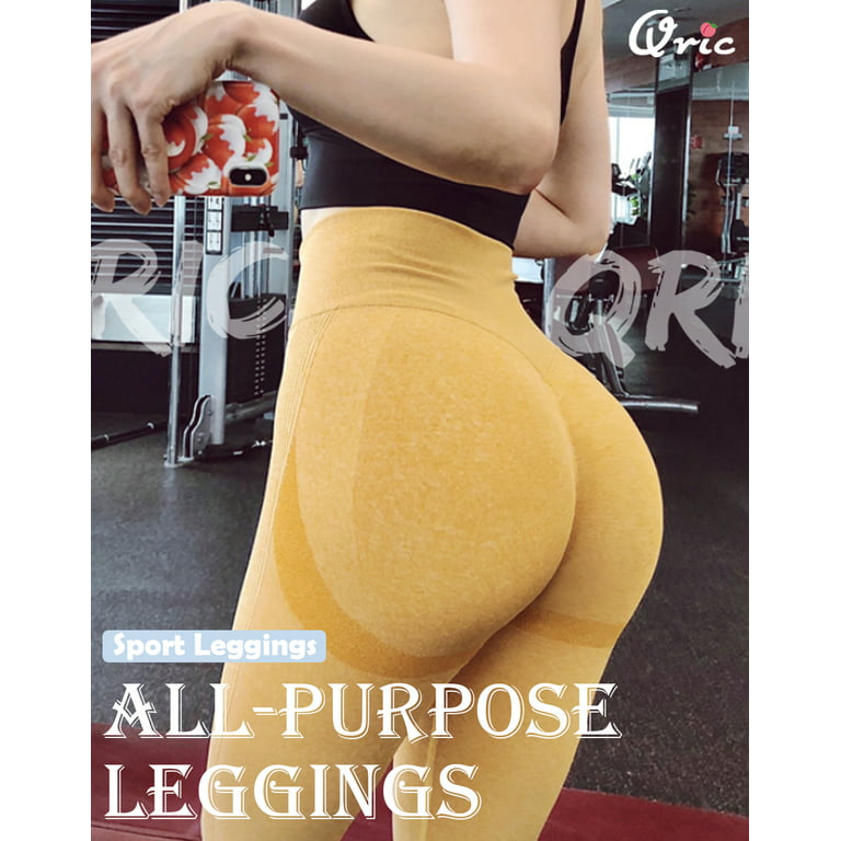 QRIC Women's High Waist Workout Vital Seamless Leggings Butt Lift Yoga  Pants Stretchy Fitness Gym Tights Black, S 