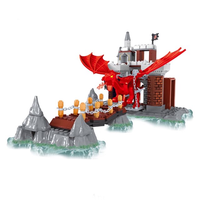 SALYWEE Medieval Knight's Magic Castle & Red Dragon Building Block Set - Fantasy (310+pcs) Building Kit