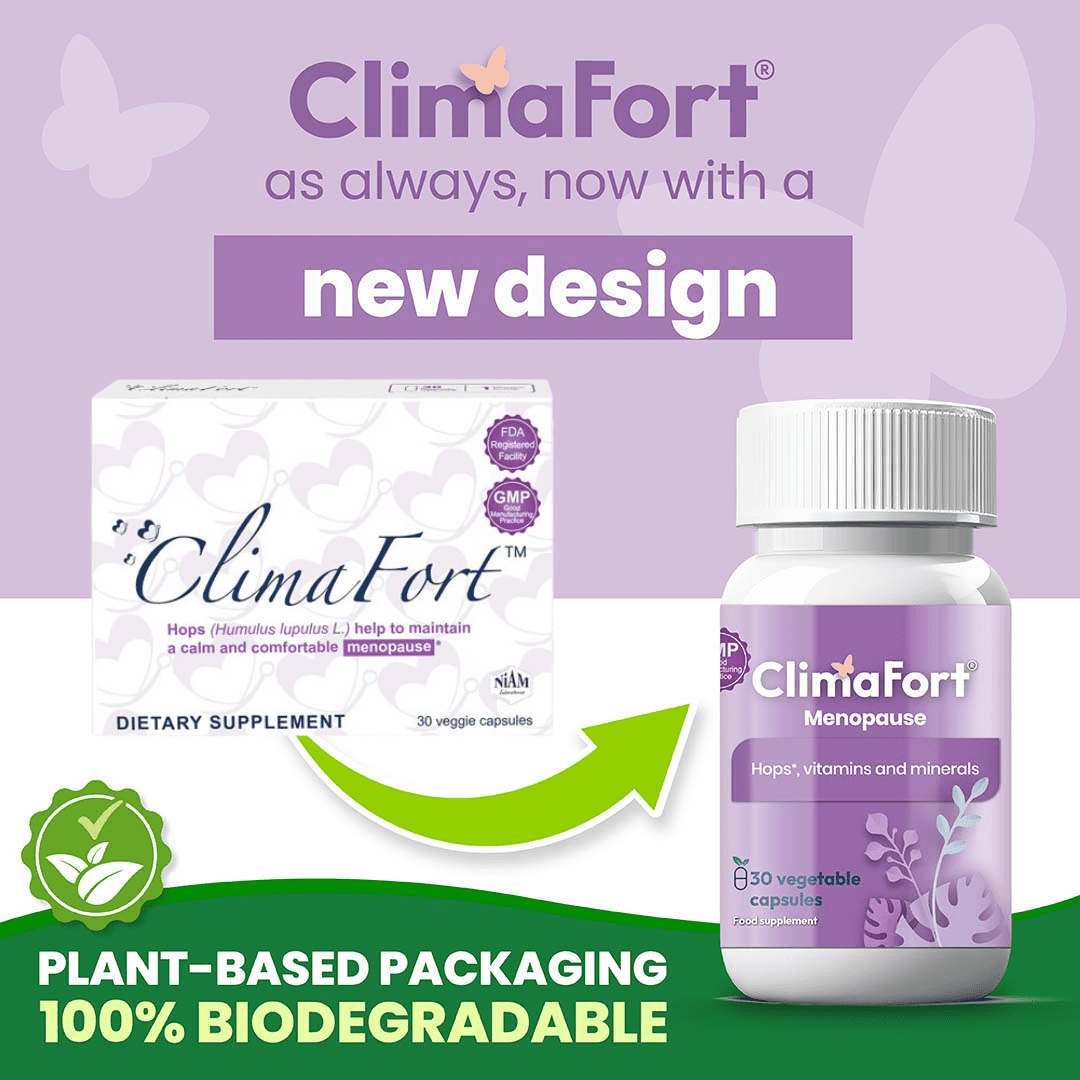 ClimaFort Menopause Support | Helps with Hot Flashes, Night Sweats, Mood Swings | Hormone-Free Menopause Relief Pills for Women | Hops, Vitamins & Minerals | 30 capsules | 1 Capsule Daily