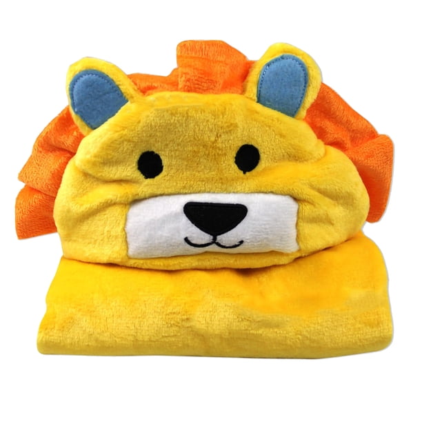 Manta con capucha para niños, manta ponible, suave y acogedora, capa de terciopelo coral con forma de animal para bebés y niños, león amarillo
