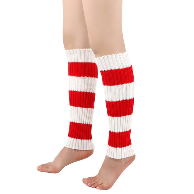 Protège-jambes Chauds en Tricot à Motif Rayé d'Hiver pour Hommes et Femmes, Chaussettes à Poil pour Bottes, Chauffe-Jambes, Chauffe-Jambes Rouges