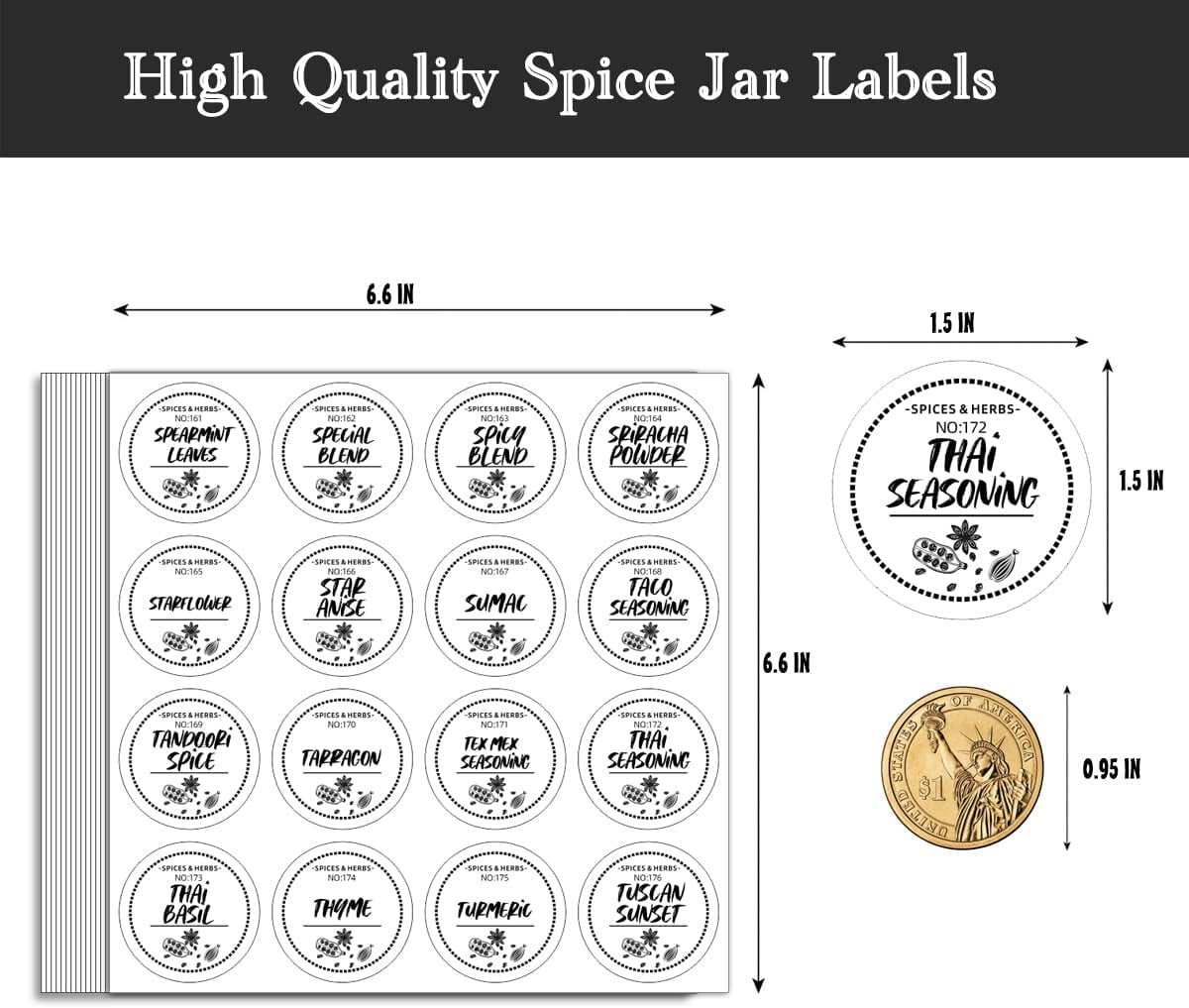 225 PCS Spice Jar Labels, Does't Include Jars,184 Preprinted 41 Extra  Write-On Labels for DIY, Waterproof, Oil Resistant, No Residue Herb Seasoning  Labels for Kitchen Pantry. (1.18x2.2, Black) 