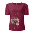 thumbnail image 3 of Gibobby Playera Manga Corta para Mujer Camiseta manga corta con cuello redondo y estampado flores para mujer(Rojo,CH), 3 of 5