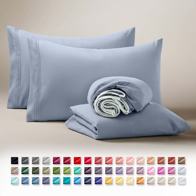 Clara Clark Juego de Sábanas Individual, Lujo 3 Piezas con Bolsillos Profundos, Ropa Cama Infantil Microfibra Ultrasuave, Color Azul Piedra.