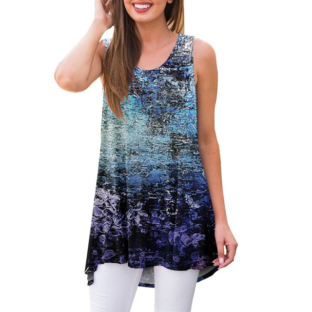 Gibobby Chaleco sin mangas para mujer, color sólido, cuello redondo, tinte de corbata, estampado, top, chaleco, tirantes(Morado,G)