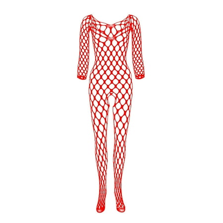 Sexy Lingerie For Women Sexy Breathable Sleeve Big Mesh Hole Through Yarn Solid Color Mesh Stockings Net Clothes Bodysuit