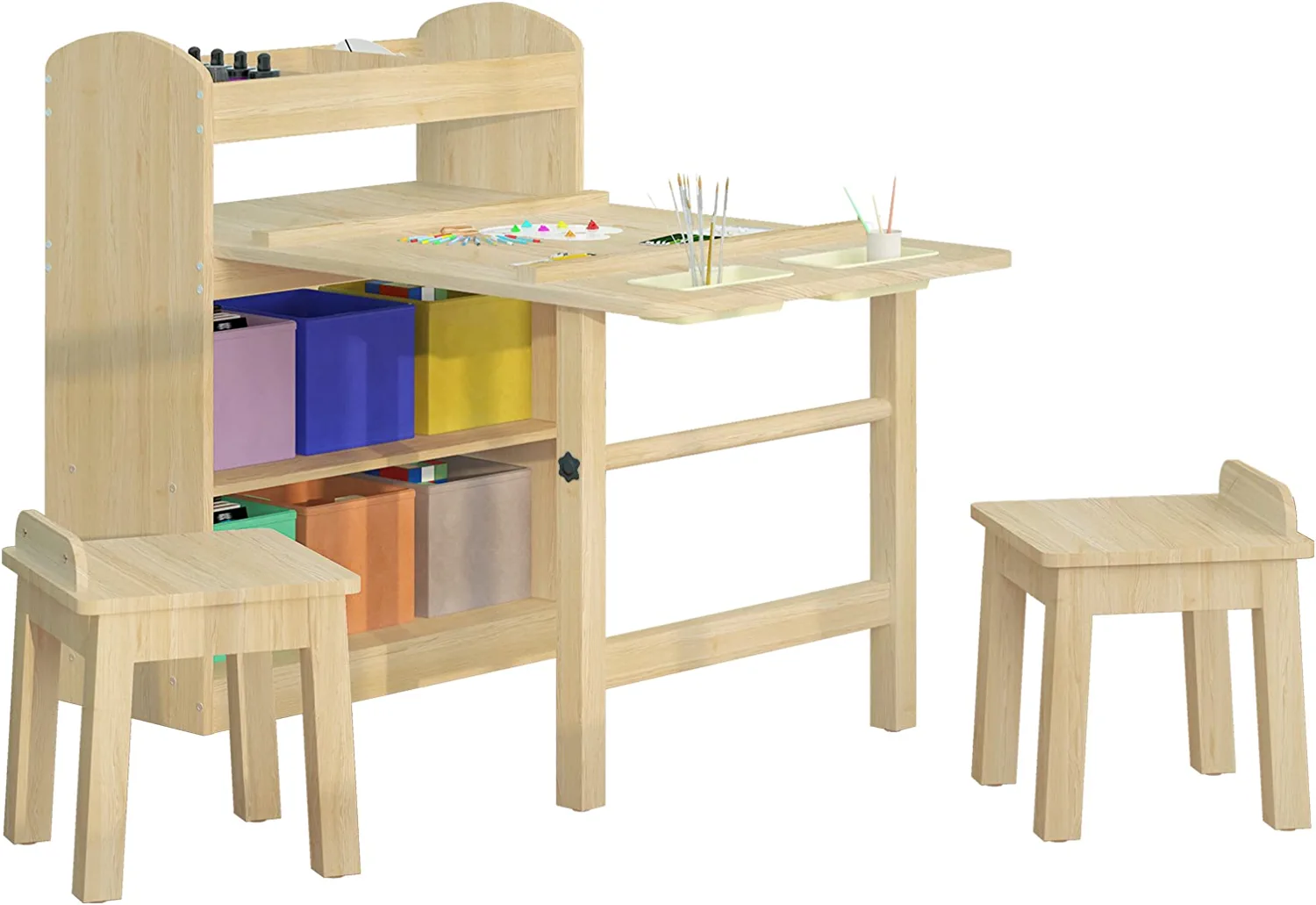 CECER Kids Crafting Table and Chair Set, Wooden Kid Craft Desk with Paper  Roller and Removable Storage Box, Wood Furniture for Children, Art Storage  for Kids Drawing Painting Handicraft White 