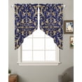 thumbnail image 2 of Abstract Blue Gold Swag Valances for Windows, Luxurious Traditional Flower Leaf Rod Pocket Sheer Valances for Small Windows, Swag Toppers Light Filtering for Kitchen Living Room 2 Panels 36''x36'', 2 of 6