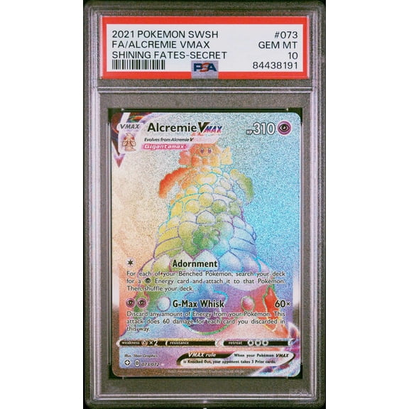 Graded PSA 10 2021 Pokemon Sword & Shield Shining Fates Alcremie VMAX Secret Rare Trading Card #073
