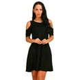 thumbnail image 2 of Defitshape Women's Short Sleeve Dress Billowy Baby Doll Dress A Line Casual Crew Neck Comfy Cool Cold Shoulder Sleeve Babydoll Black X-Large, 2 of 4
