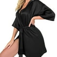 thumbnail image 4 of HAiming Women's Silk Robes Mid Sleeved Lace up Tassel Pajama Bathrobe Casual Comfy Short Cardigan Nightgown Loungewear, 4 of 6