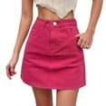 thumbnail image 2 of ZHOGXU Women Denim Skirt High Waist Solid Color A Line Fashion Comfortable Slim Fit Mini Skirt For Casual Daily Wear,Red,L, 2 of 3