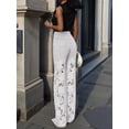 thumbnail image 6 of Women Baggy Lace Patchwork Hollow Out Denim Pants High Rise Wide Leg Floral Cutout Floor Length Jeans White S, 6 of 8