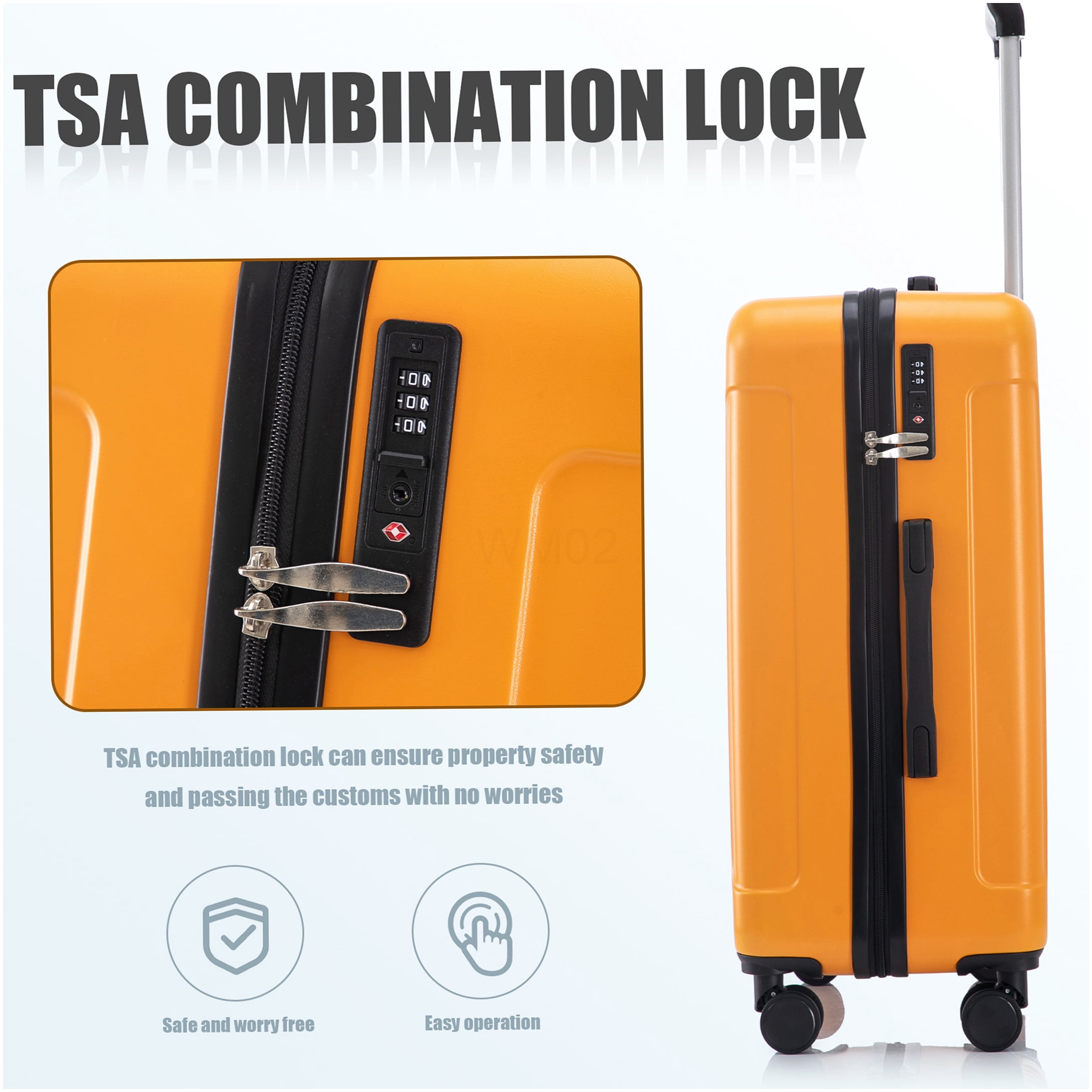 3-Piece ABS Spinner Luggage Set with TSA Lock, 20/24/28 Inch Carry On Suitcase, Black and Orange