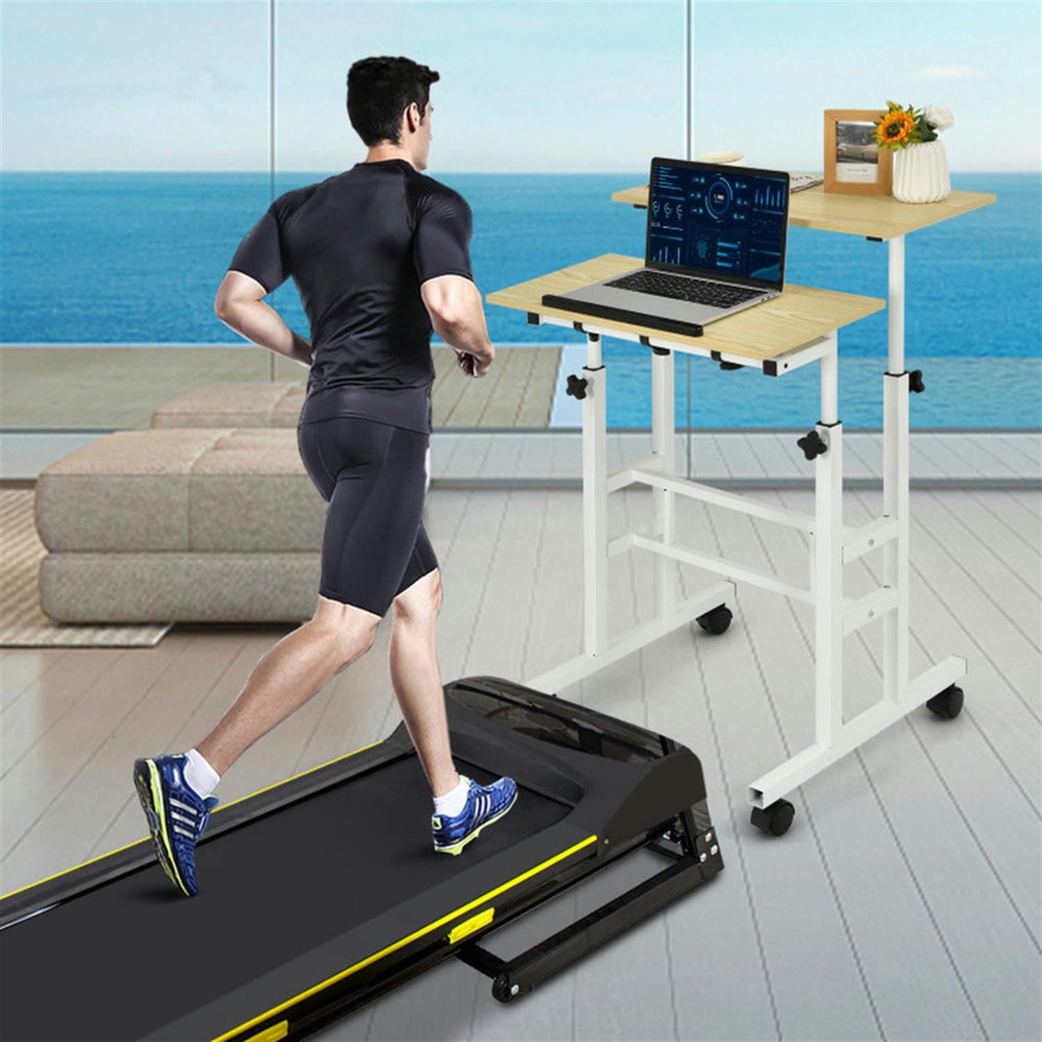 Demi Bonn Height Adjustable Mobile Standing Desk with Rolling Wheels for Office and Home, Laptop Workstation for Laptops, Books, Tablets, and Art, Beige