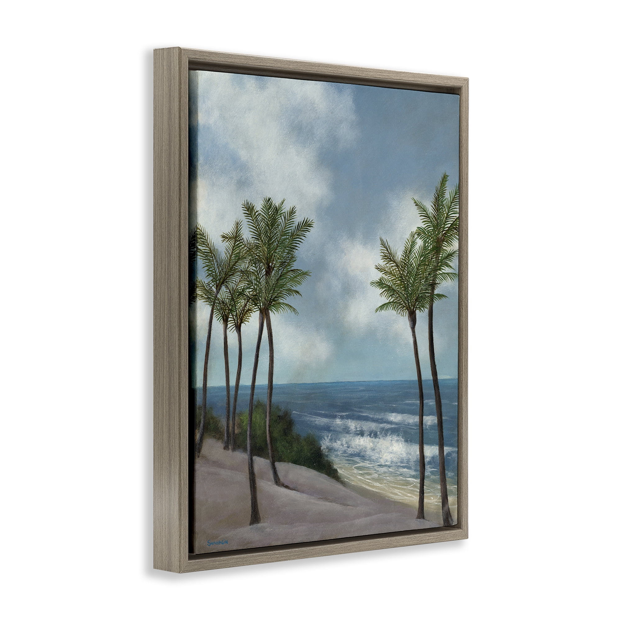 Stupell Industries Tropical Crashing Waves Landscape Painting Brown Floater Framed Canvas Art Print Wall Art, 17 x 21