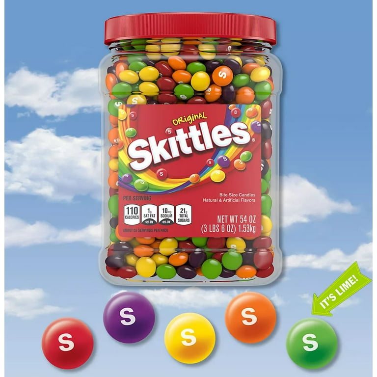 SKITTLES Original Fruity Candy Jar, 54 oz, Bulk Resealable Jar for