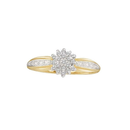 - 10kt Yellow Gold Womens Round Diamond Cluster Ring 1/10 Cttw